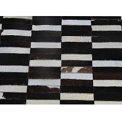 TEMPO KONDELA Luxusný kožený koberec, hnedá/čierna/biela, patchwork, 141x200, KOŽA TYP 6