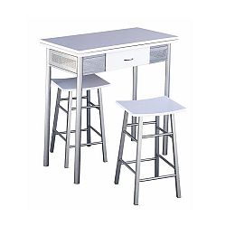 TEMPO KONDELA Barový set, stôl + 2 stoličky, biela/strieborná, HOMER
