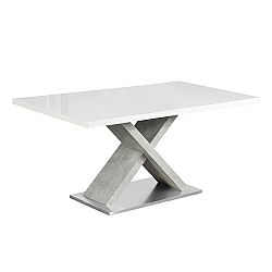 TEMPO KONDELA Jedálenský stôl, biela s vysokým leskom HG/betón, FARNEL