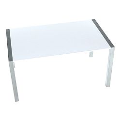 TEMPO KONDELA Jedálenský stôl, rozkladací, MDF/kov, biela extra vysoký lesk HG/strieborná, DARO