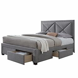 TEMPO KONDELA Luxusná posteľ s úložným priestorom, látka sivý melír, 160x200, XADRA