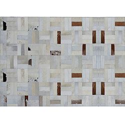 TEMPO KONDELA Luxusný kožený koberec, biela/sivá/hnedá, patchwork, 70x140, KOŽA TYP 1