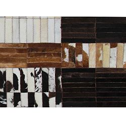 TEMPO KONDELA Luxusný kožený koberec, čierna/hnedá/biela, patchwork, 141x200, KOŽA TYP 4