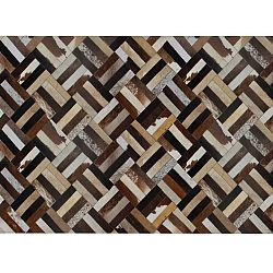 TEMPO KONDELA Luxusný kožený koberec, hnedá/čierna/béžová, patchwork, 120x180 , KOŽA TYP 2