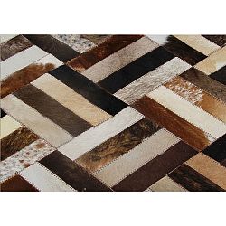 TEMPO KONDELA Luxusný kožený koberec, hnedá/čierna/béžová, patchwork, 70x140 , KOŽA TYP 2