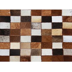 TEMPO KONDELA Luxusný kožený koberec,  hnedá/čierna/biela, patchwork, 168x240, KOŽA TYP 3