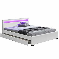 TEMPO KONDELA Manželská posteľ, RGB LED osvetlenie, biela ekokoža, 160x200, CLARETA