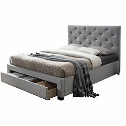 TEMPO KONDELA Moderná posteľ s úložným priestorom, sivá látka, 160x200, SANTOLA
