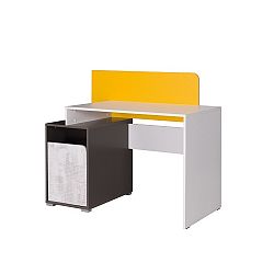 TEMPO KONDELA PC stôl B8, biela/sivý grafit/enigma/žltá, MATEL