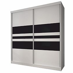 TEMPO KONDELA Skriňa s posuvnými dverami, biela/čierne sklo, 183x218, MULTI 11