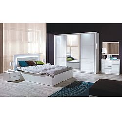 TEMPO KONDELA Spálňový komplet (skriňa+posteľ 160x200+2x nočný stolík), biela/vysoký biely lesk HG, ASIENA