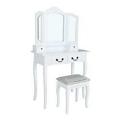 TEMPO KONDELA Toaletný stolík s taburetom, biela/strieborná, REGINA NEW