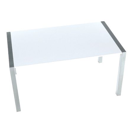 TEMPO KONDELA Jedálenský stôl, rozkladací, MDF/kov, biela extra vysoký lesk HG/strieborná, DARO