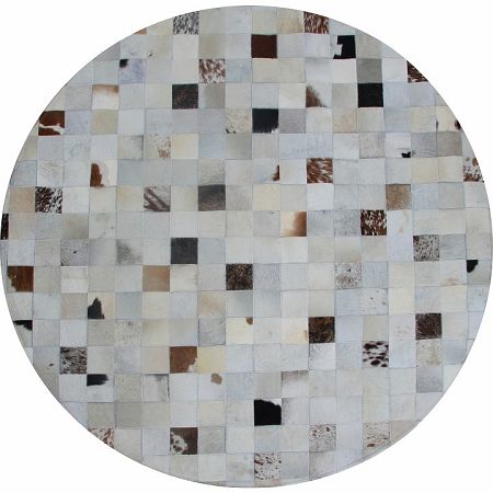 TEMPO KONDELA Luxusný kožený koberec, biela/sivá/hnedá, patchwork, 150x150, KOŽA TYP 10