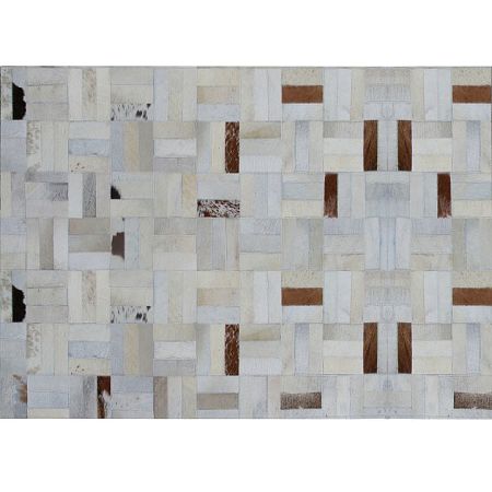 TEMPO KONDELA Luxusný kožený koberec, biela/sivá/hnedá, patchwork, 170x240, KOŽA typ 1