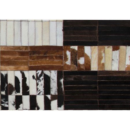 TEMPO KONDELA Luxusný kožený koberec, čierna/hnedá/biela, patchwork, 69x140, KOŽA TYP 4