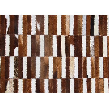 TEMPO KONDELA Luxusný kožený koberec, hnedá/biela, patchwork, 201x300, KOŽA TYP 5