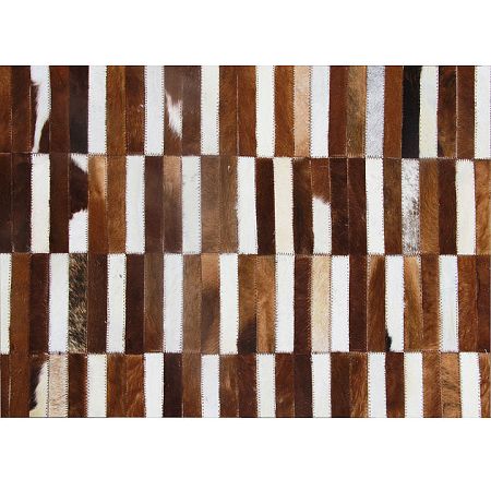 TEMPO KONDELA Luxusný kožený koberec, hnedá/biela, patchwork, 69x140, KOŽA TYP 5