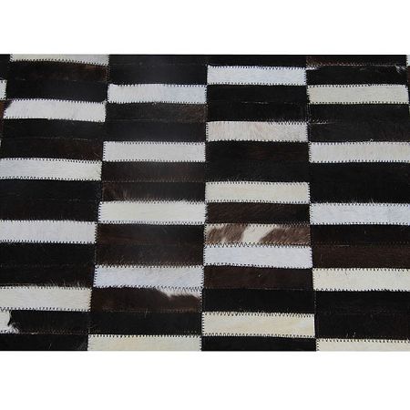 TEMPO KONDELA Luxusný kožený koberec, hnedá/čierna/biela, patchwork, 141x200, KOŽA TYP 6