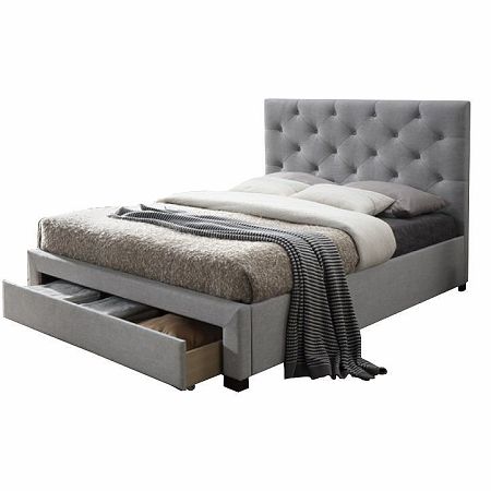 TEMPO KONDELA Moderná posteľ s úložným priestorom, sivá látka, 160x200, SANTOLA
