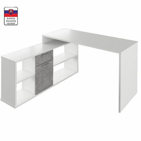 TEMPO KONDELA PC stôl, biela/betón, NOE NEW
