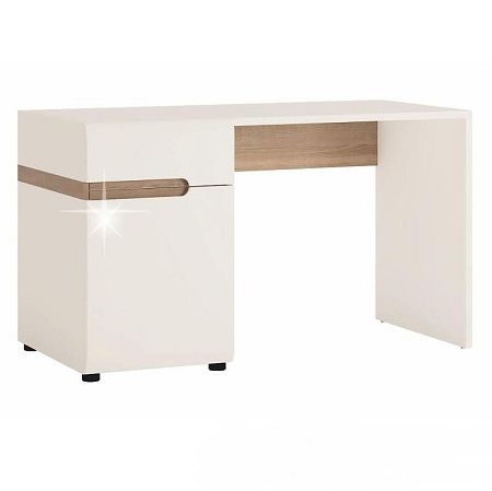 TEMPO KONDELA PC stôl, biela extra vysoký lesk HG/dub sonoma tmavý truflový, LYNATET TYP 80