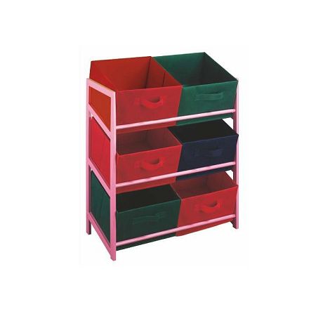 TEMPO KONDELA Viacúčelová komoda s úložnými boxami z látky, ružový rám/farebné boxy, COLOR 96